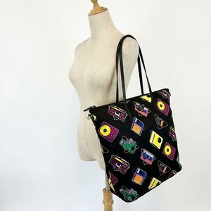 NEW PRADA women's cassette print nylon convertible shopping tote handbag in blac